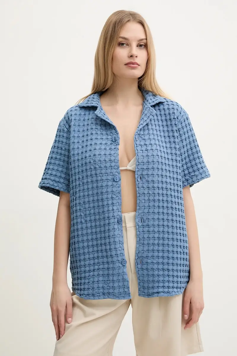 camicia in cotone uomo colore blu miniatura 3