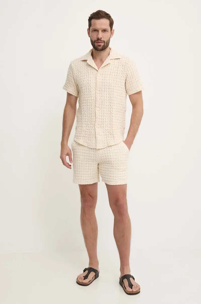 pantaloncini in cotone colore beige miniatura 3