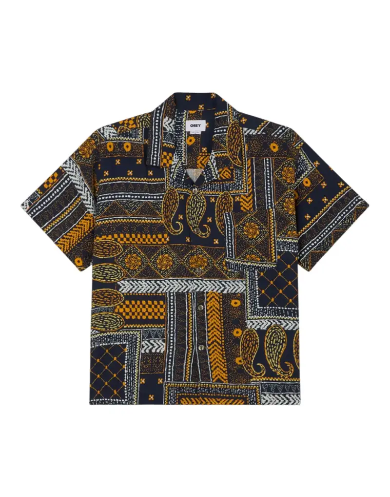 Obey Archie cuban shirt camicia maniche corte - navy multi M