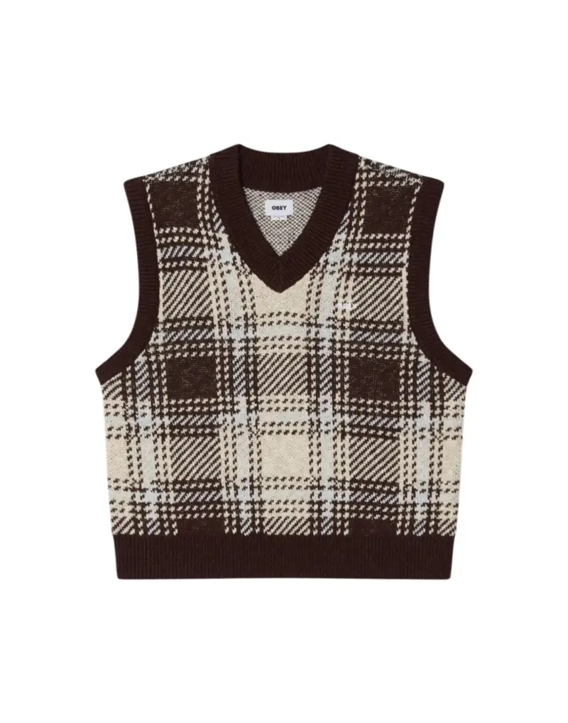 Avon plaid knit vest maglioncino smanicato a quadri con scollo a V - Vanilla multi M
