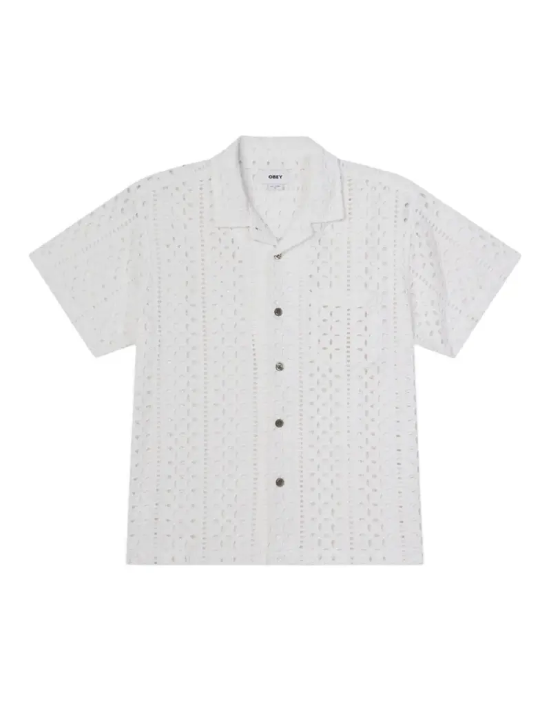 Obey Ayers woven camicia boxy fit maniche corte in cotone traforato - white M