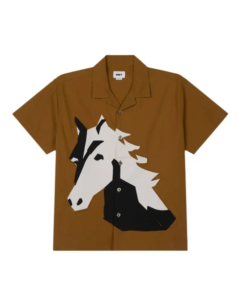 Obey Beau cuban shirt camicia maniche corte con stampa applicata - breen multi M