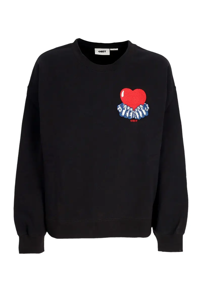 Felpa Girocollo Donna W Heart Crew Fleece Digital Black