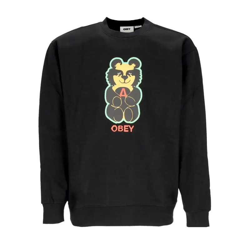 Felpa Girocollo Uomo Bear Icon Premium Crew Fleece Black