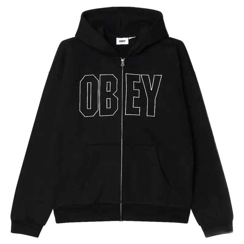 felpa obey gordon extra heavy zip hood fleece - black