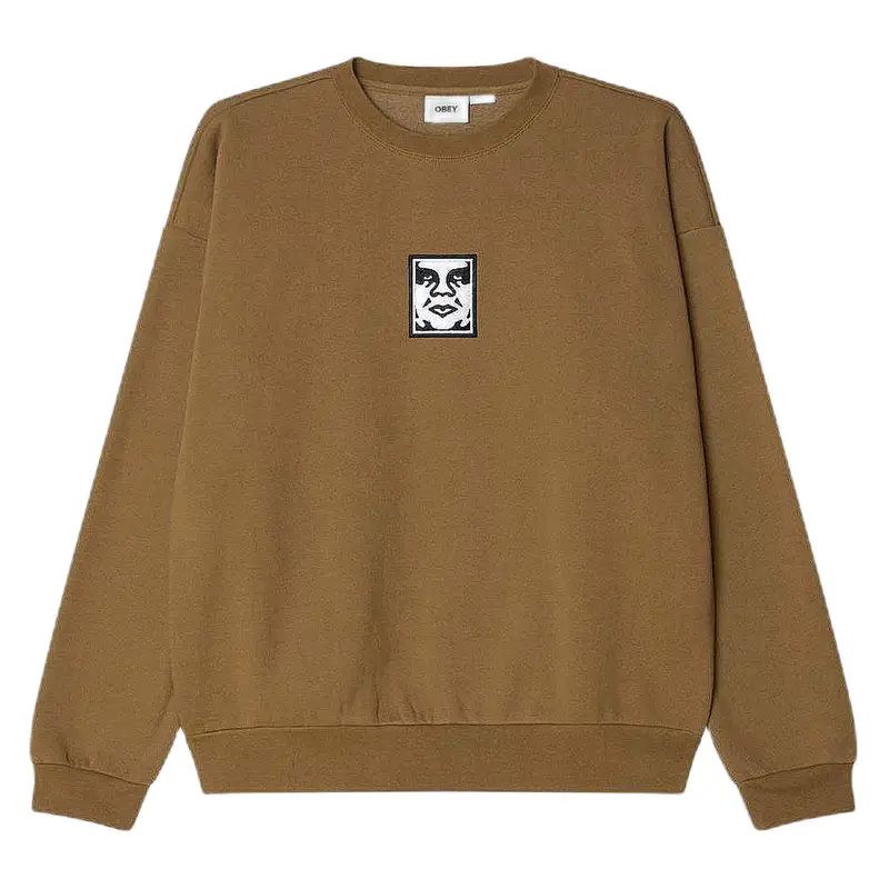 felpa obey icon extra heavy crew ii fleece - elmwood BROWN