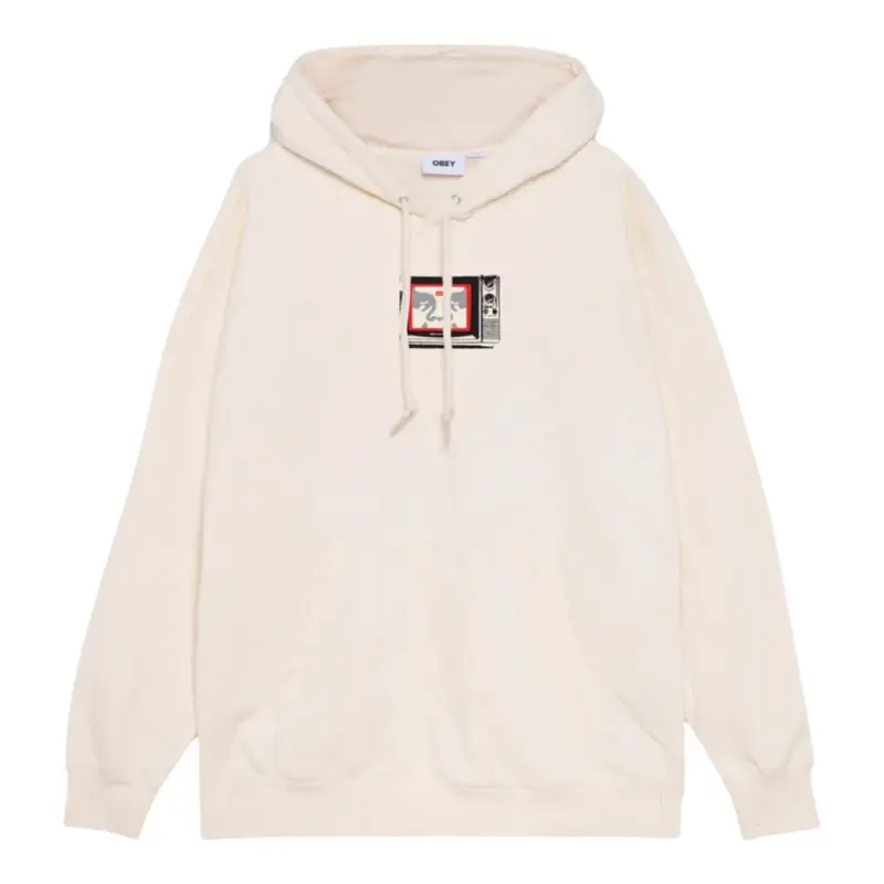 felpa uomo obey tv premium pullover fleece - unbleached