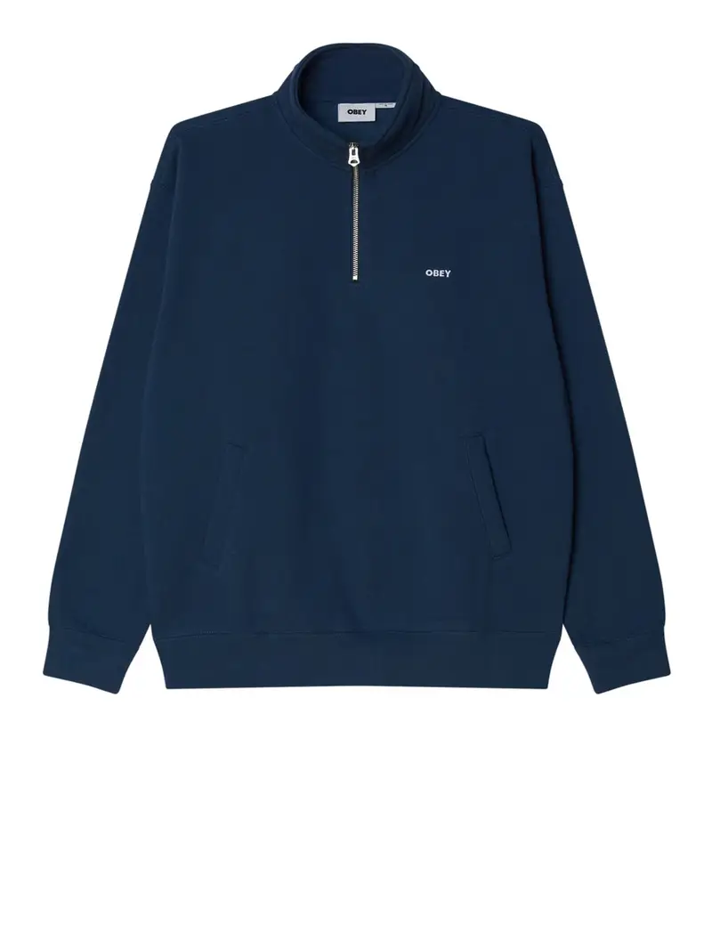 felpa zip obey established works bold mockneck da uomo - blu