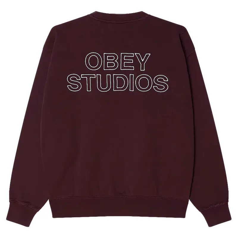 felpe obey studios faded crew fleece - winetasting faded wash BURGUNDY