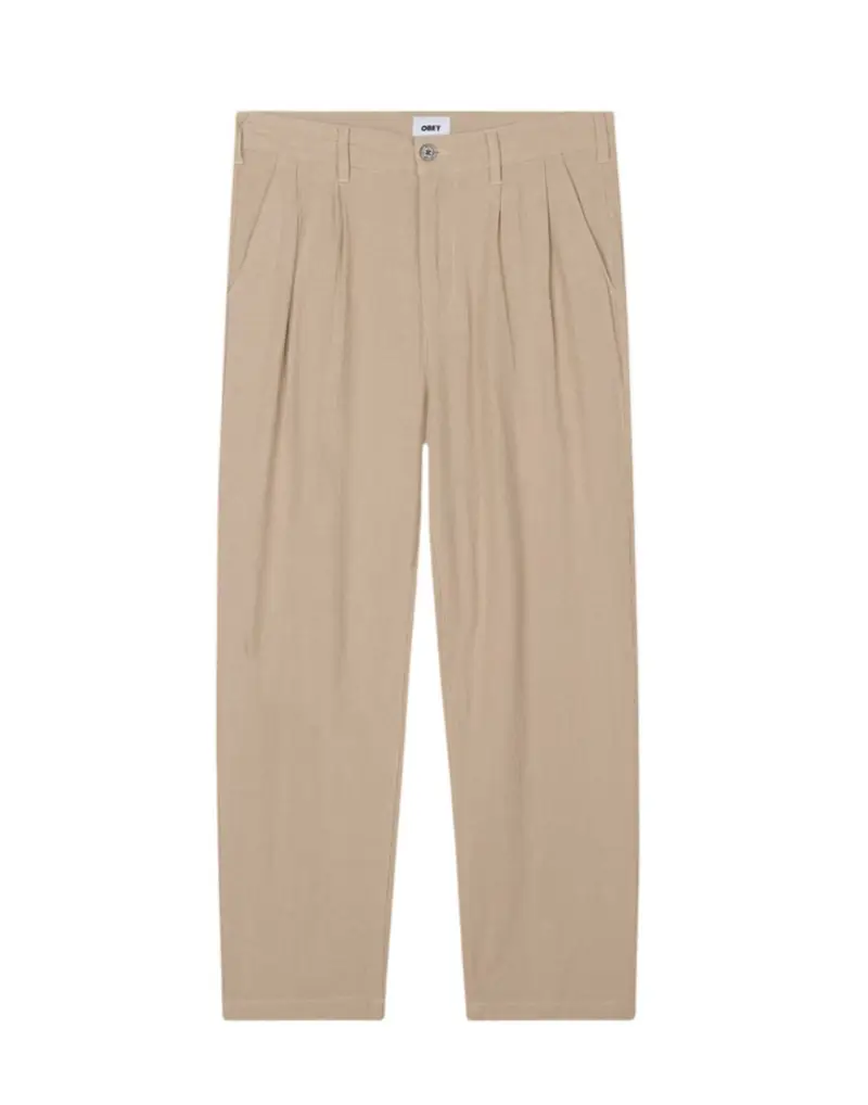 Obey Fubar linen pleated pants pantaloni sartoriali in lino tapered fit - oatmeal 34 (48)