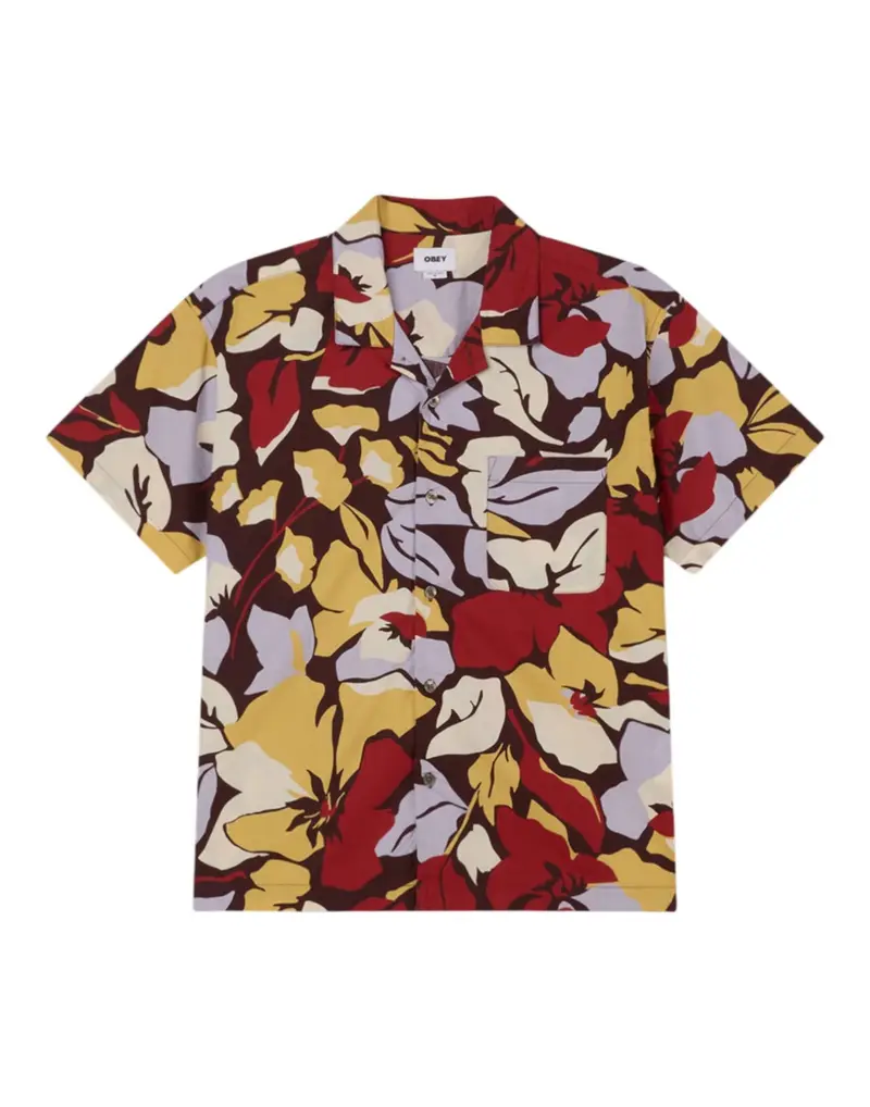 Obey Maxwell cuban shirt camicia hawaiana maniche corte - chocolate multi M