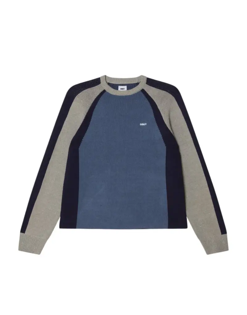 Raglan crewneck knit sweater maglioncino in misto cotone - Dull blue multi M