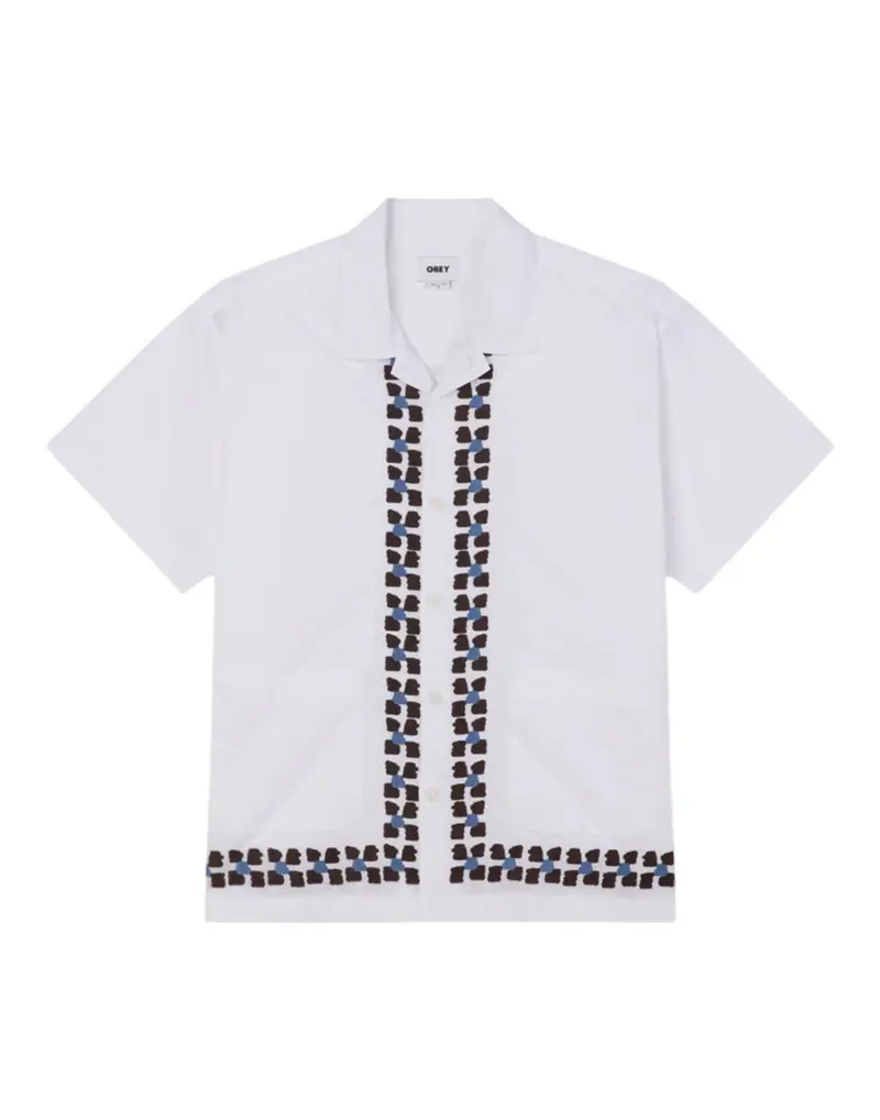 Obey Ruben shirt camicia maniche corte con colletto cubano - white multi S