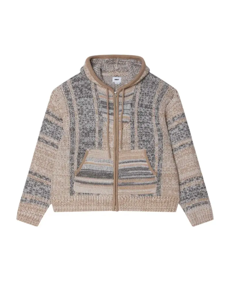 Zip up baja knit sweater maglioncino con cappuccio e zip - Natural multi M