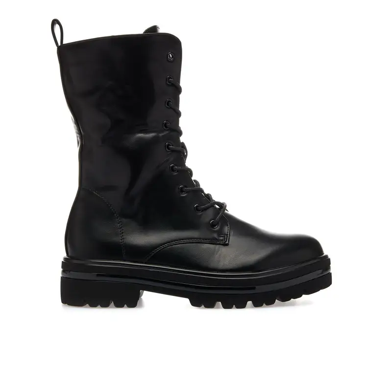 Anfibi neri con lacci e linguetta con strass