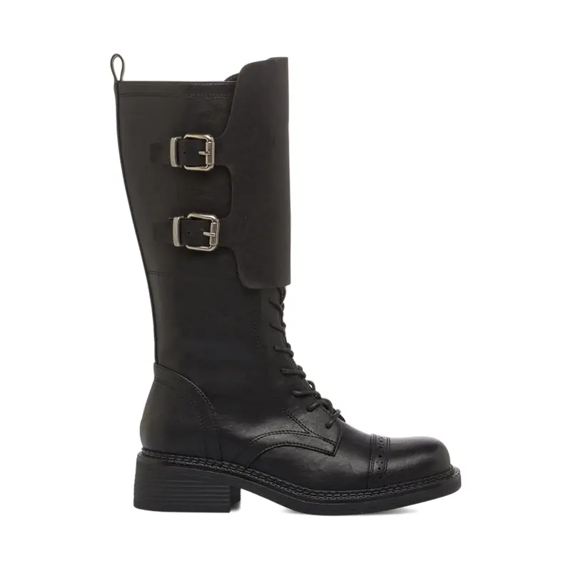 Anfibi neri da donna con gambale alto e fibbie