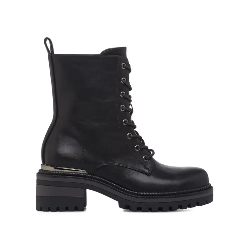 Anfibi neri da donna con lacci e tacco basso in gomma