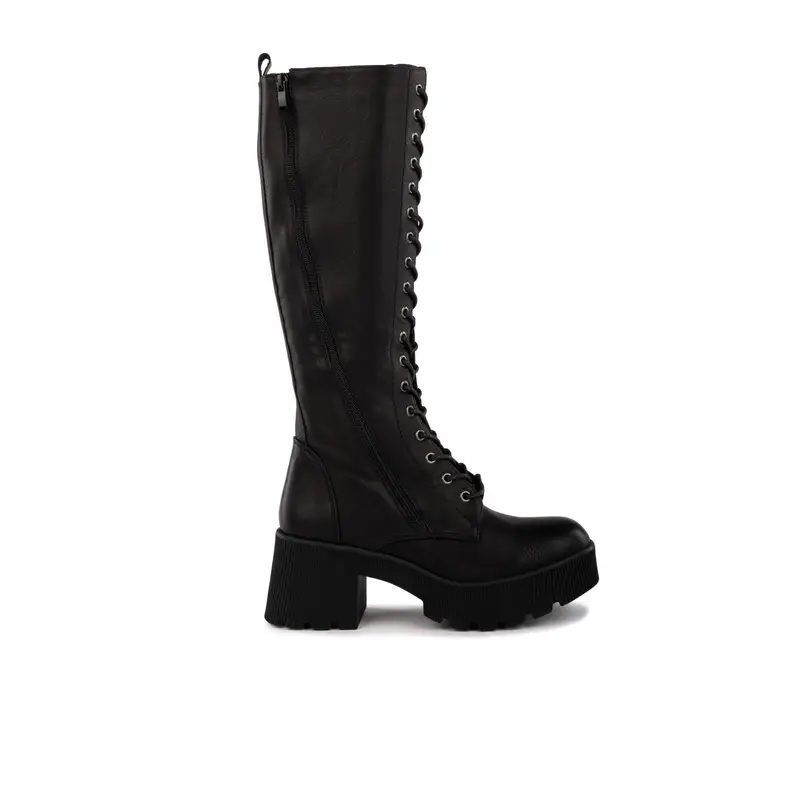 Anfibi neri da donna con tacco suola platform e gambale alto