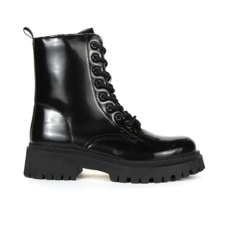 Anfibi neri lucidi con lacci e zip