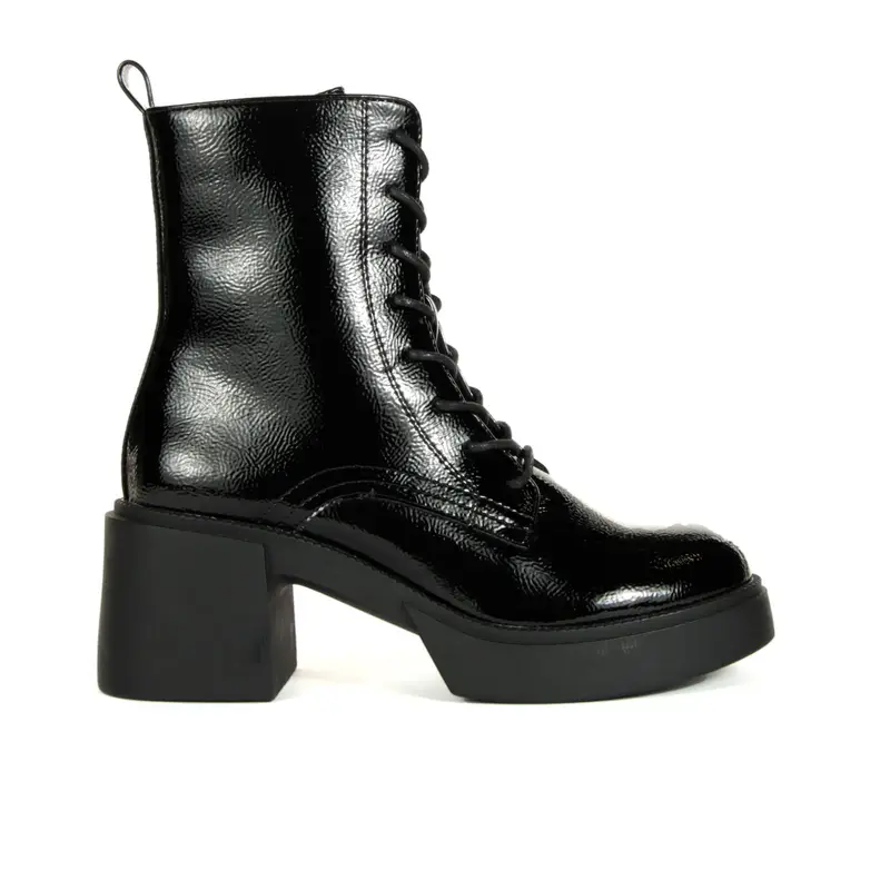 Anfibi neri lucidi con tacco e plateau