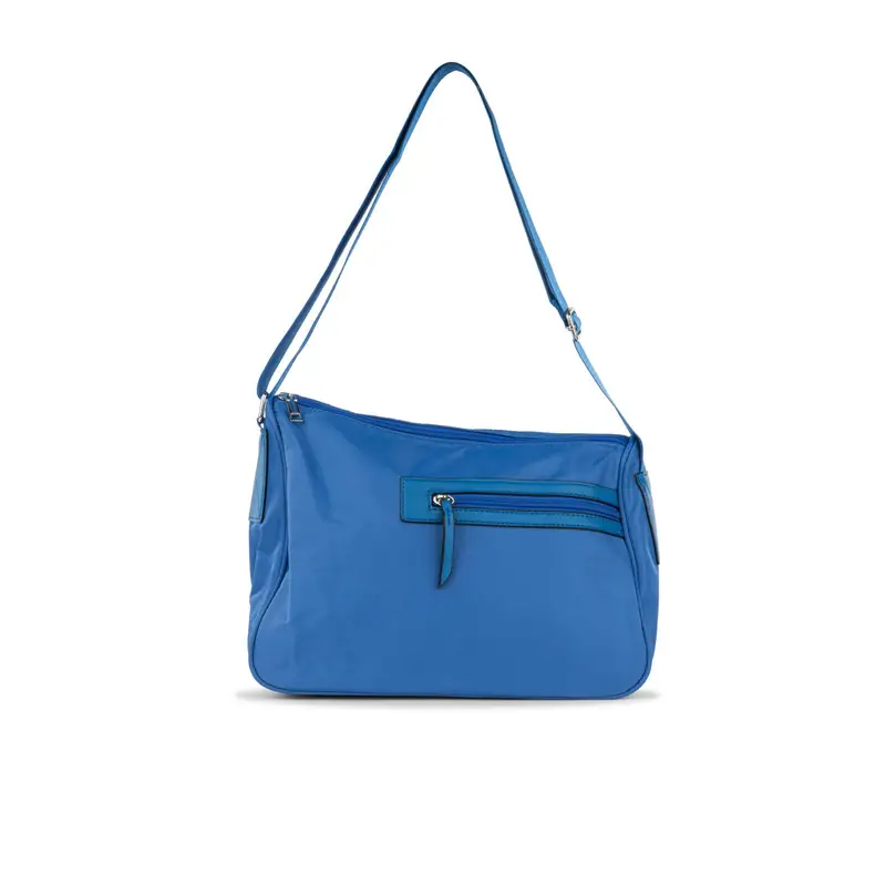 Borsa azzurra da donna con taschina e tracolla regolabile