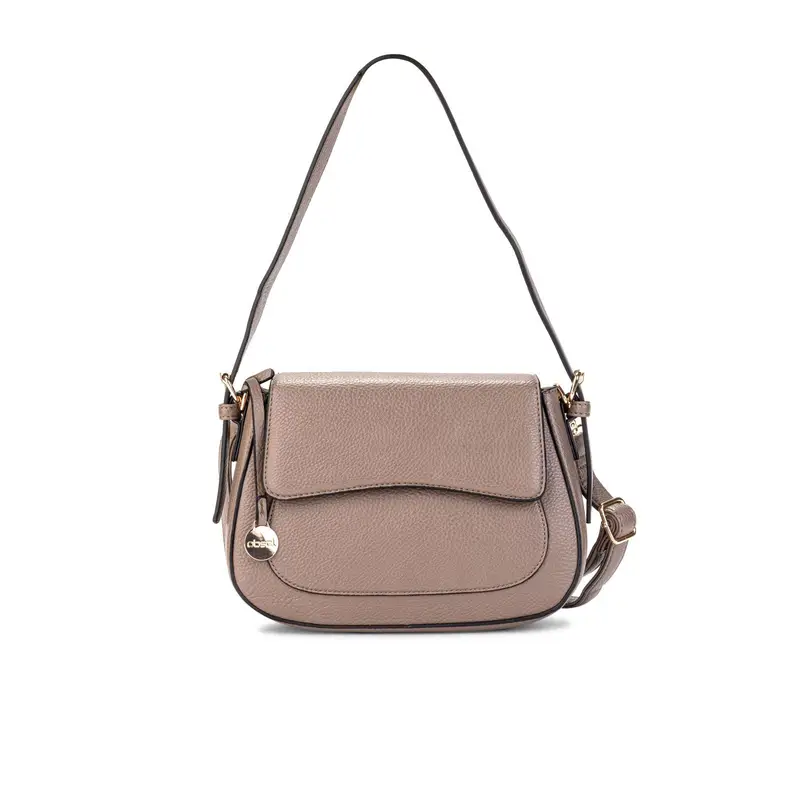 Borsa beige con patta frontale e tracolla removibile