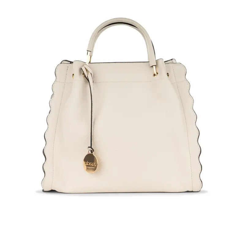 Borsa bianca da donna con ciondolo e bordi sagomati