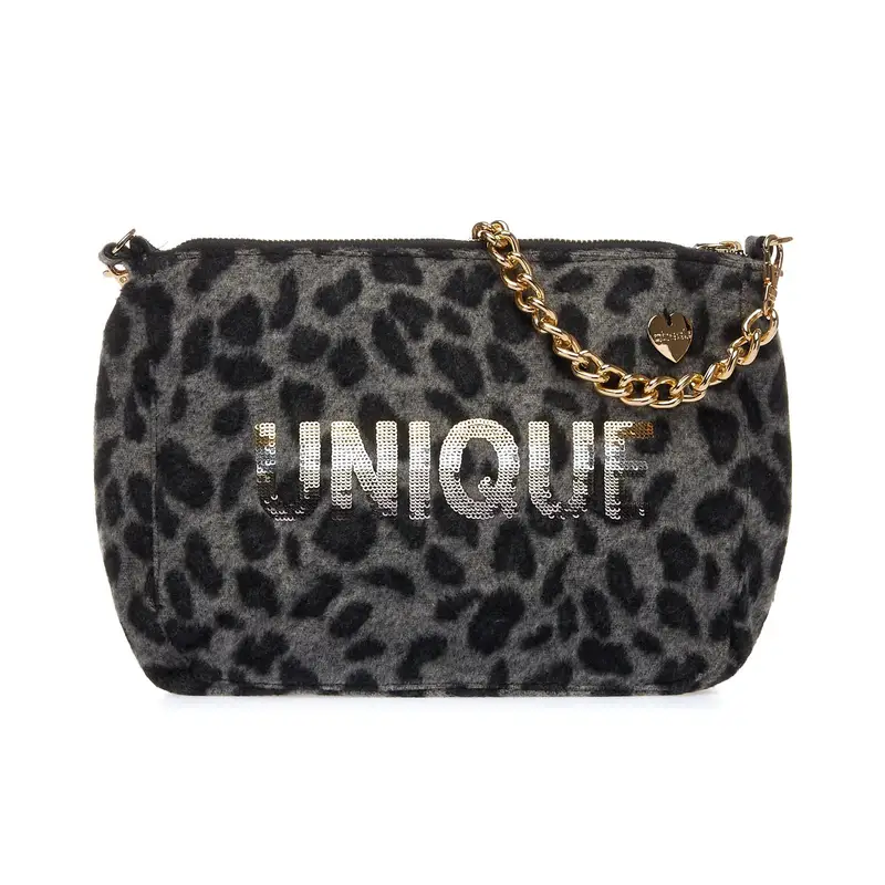 Borsa grigia in fantasia animalier con strass