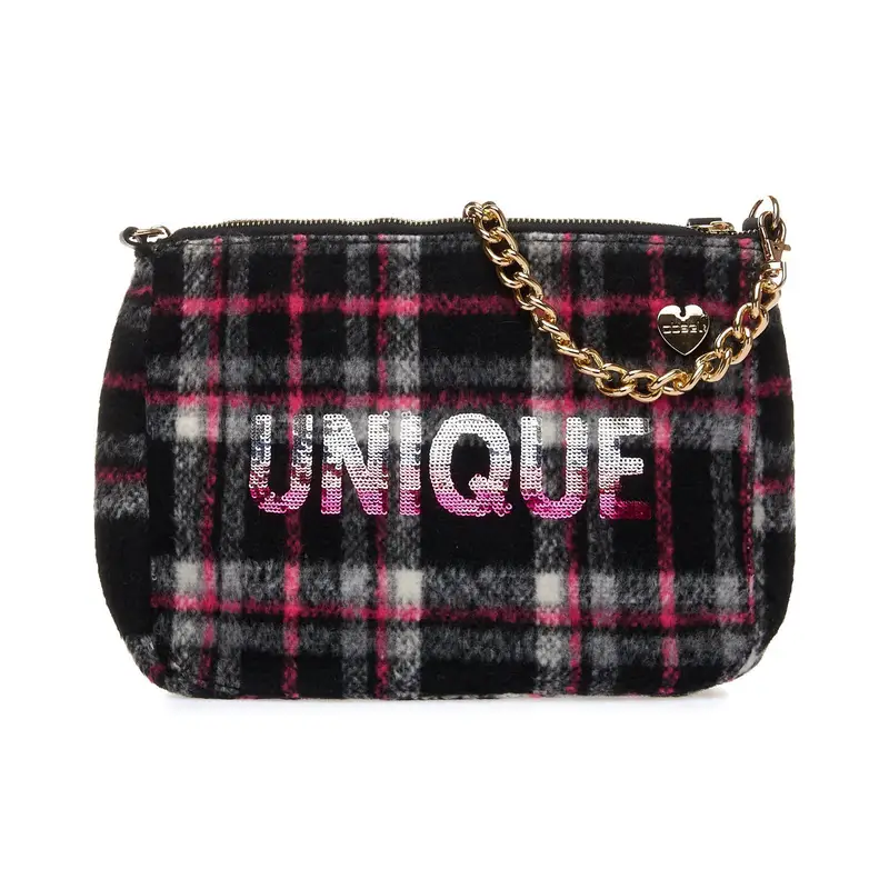 Borsa grigia in fantasia check con strass