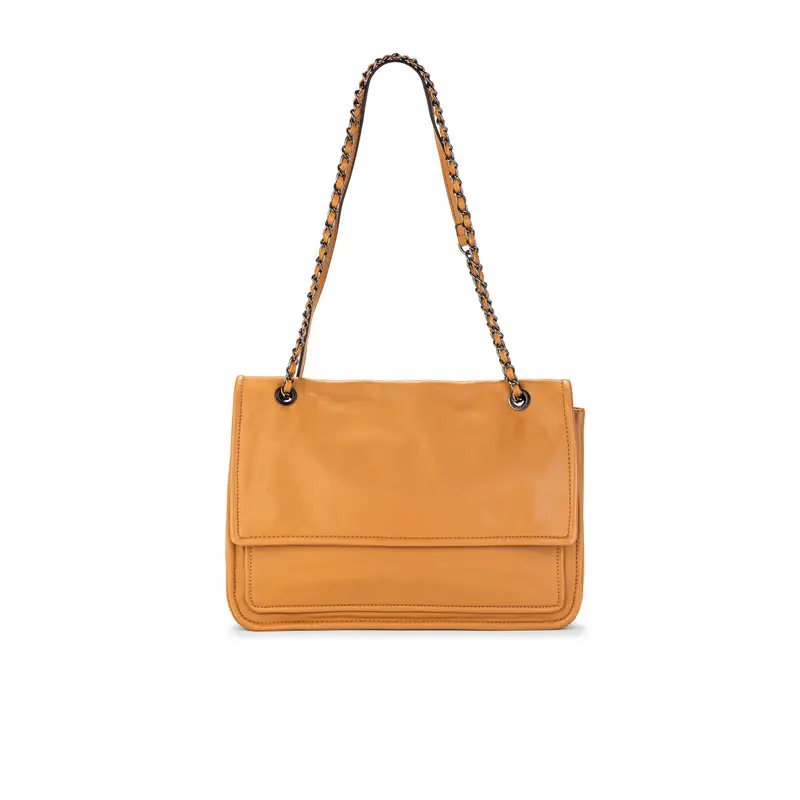 Borsa morbida gialla con patta e tracolla in catena