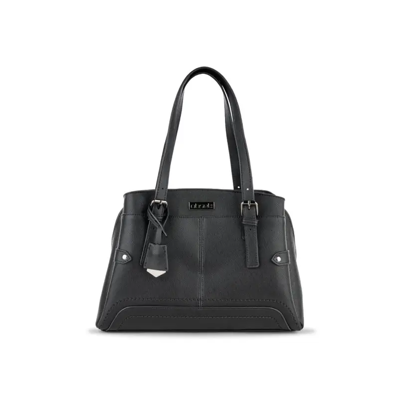 Borsa nera da donna con manici dettaglio fibbie e ciondoli