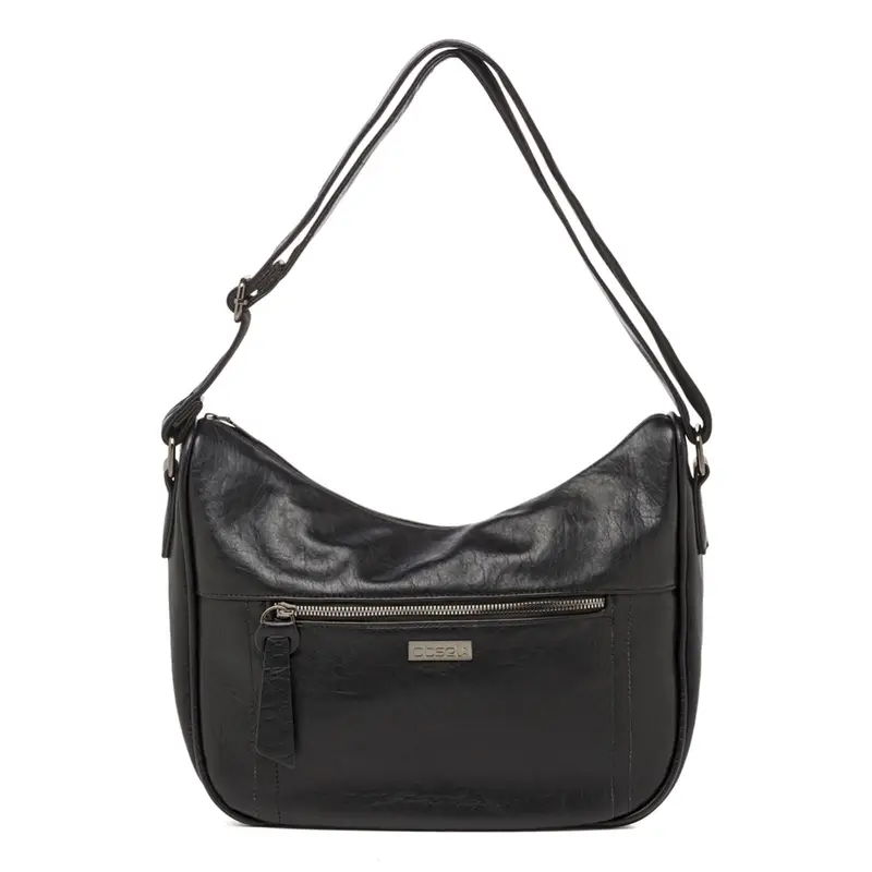 Borsa nera da donna con tasca frontale e tracolla