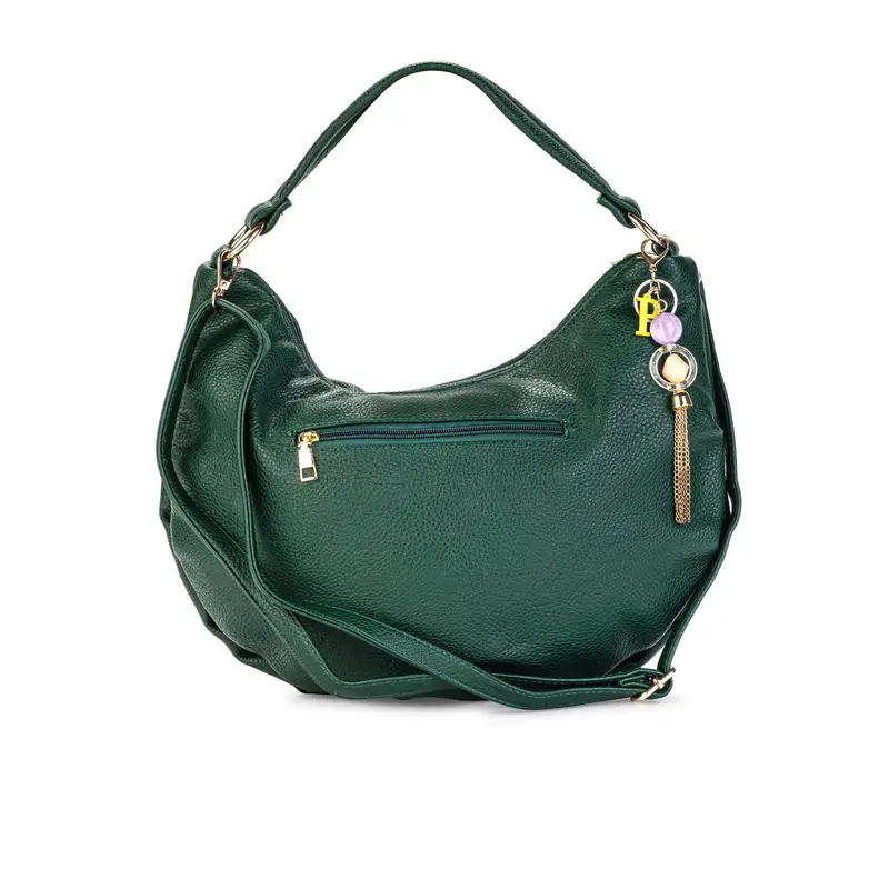 Borsa verde morbida con manico e tracolla con dettaglio charm