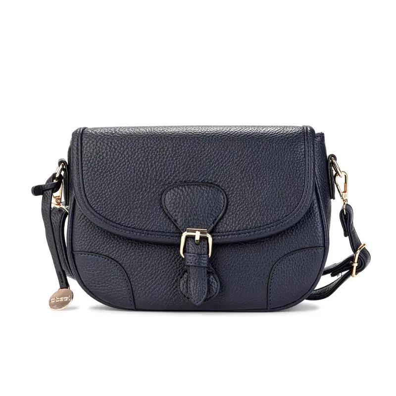 Borsetta blu con fibbia e tracolla