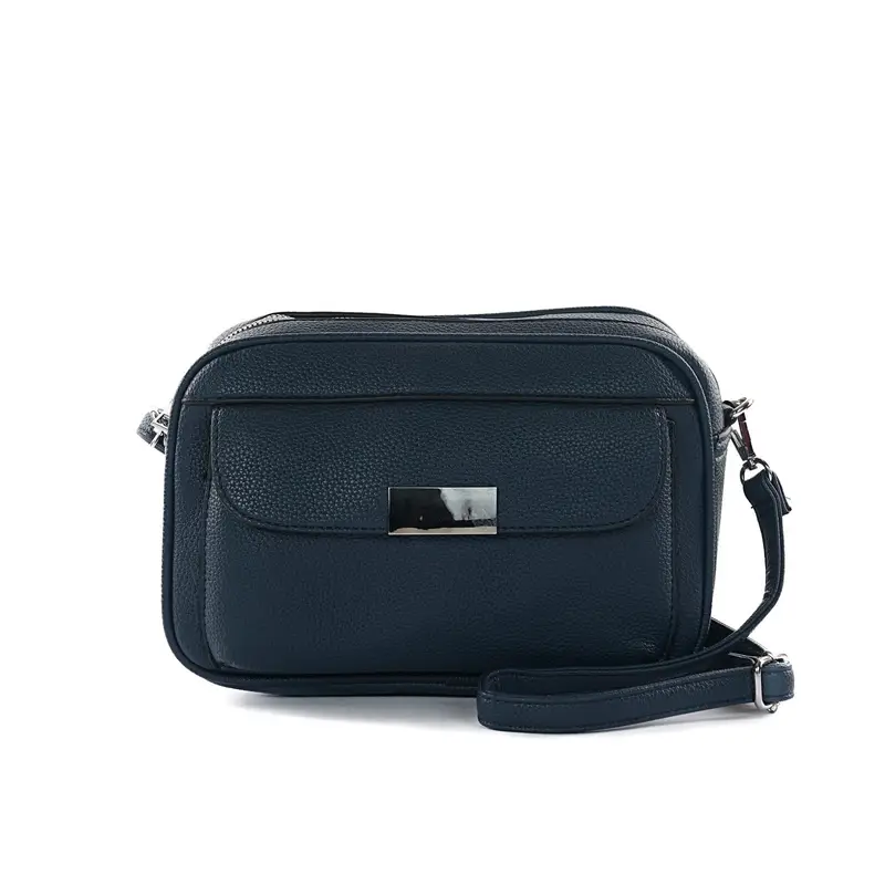 Borsetta blu con tasca frontale e tracolla