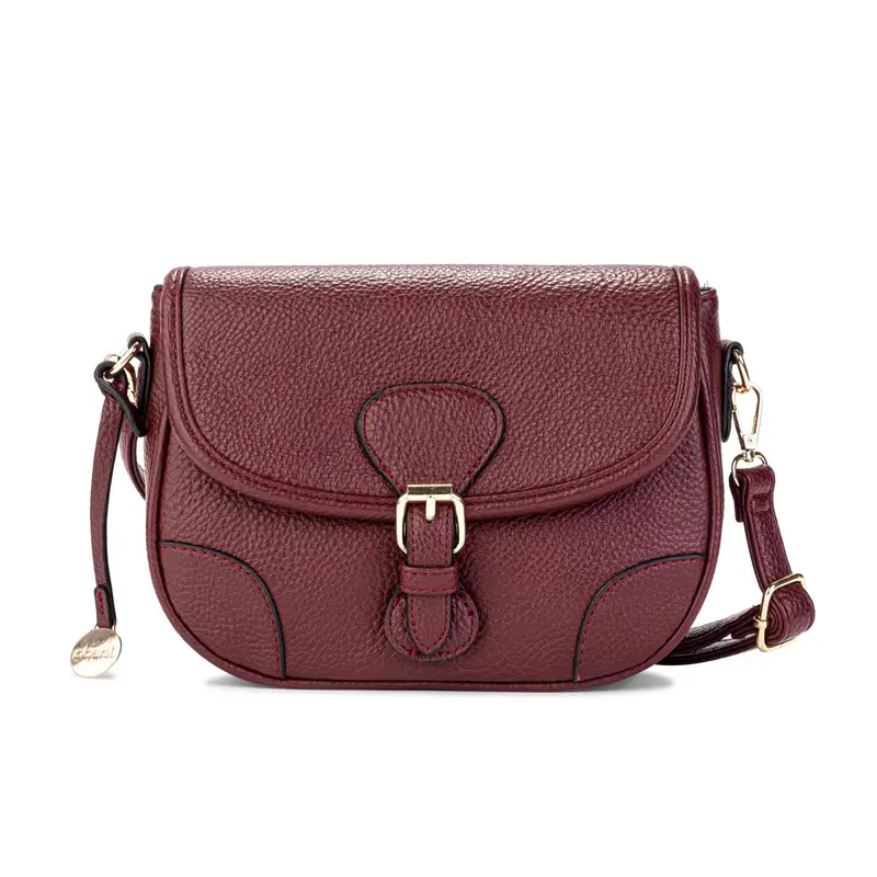 Borsetta bordeaux con fibbia e tracolla