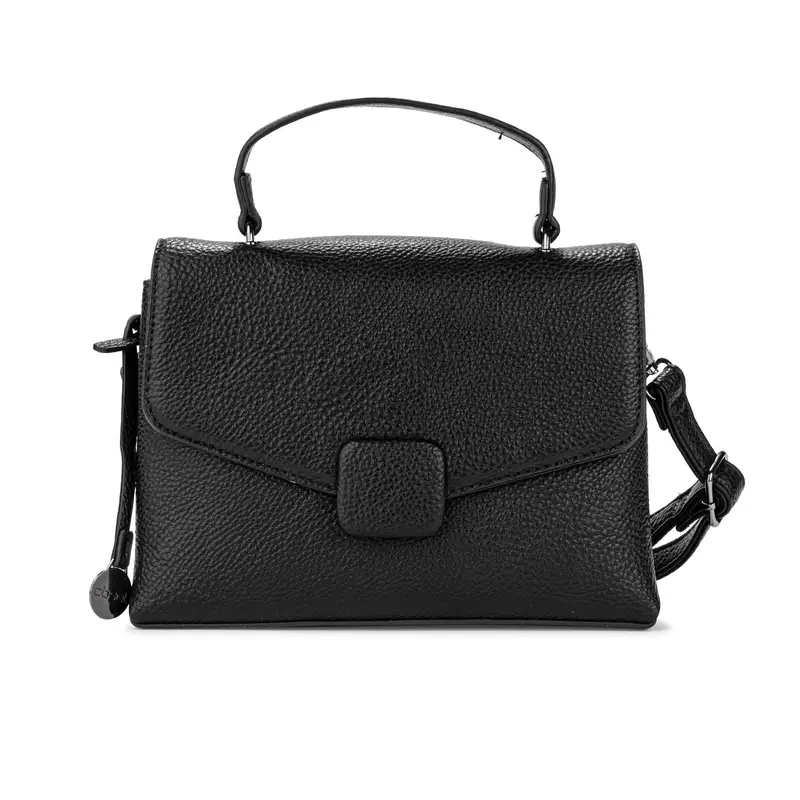 Borsetta nera con patta e tracolla removibile