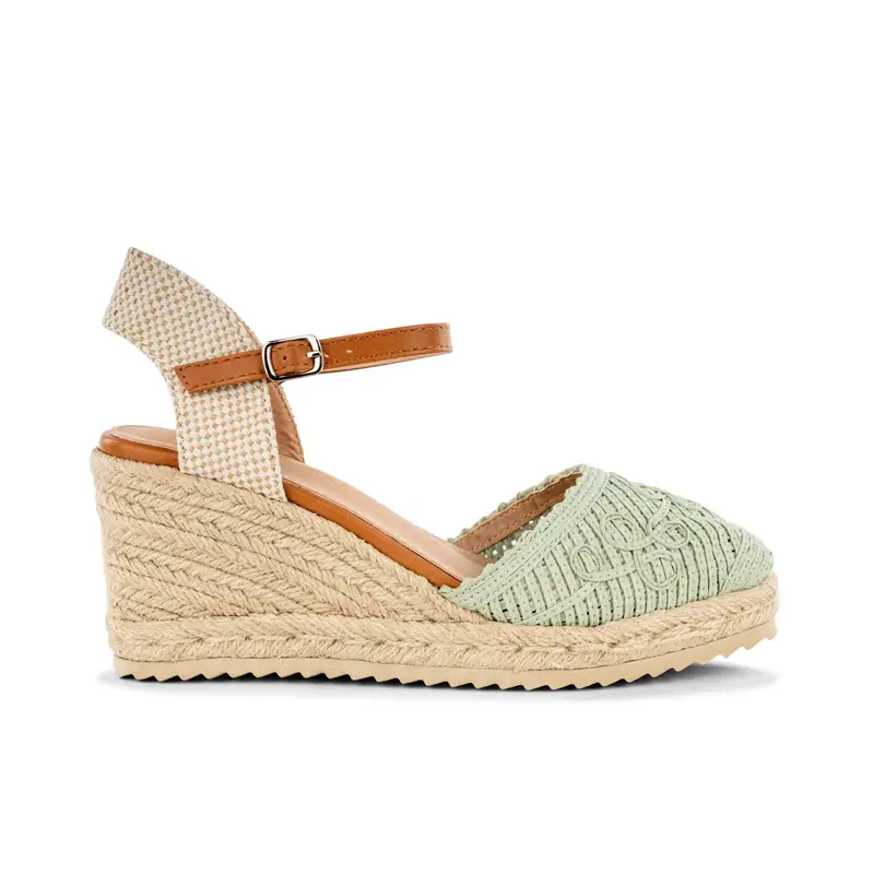 Campesine verdi da donna con cinturino e zeppa