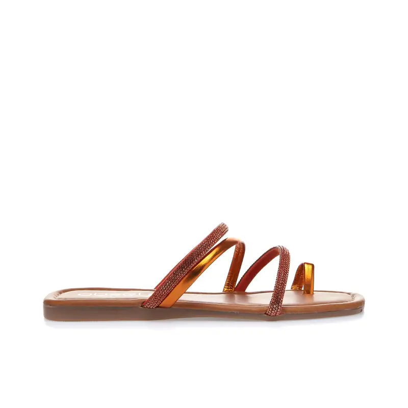 Ciabattine arancioni laminate modello infradito con strass