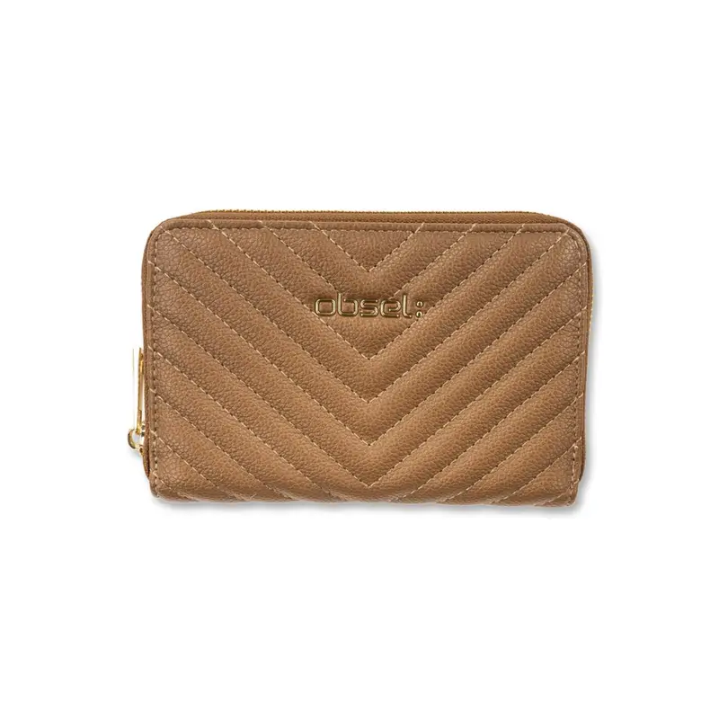 Portafoglio beige da donna con cuciture e logo