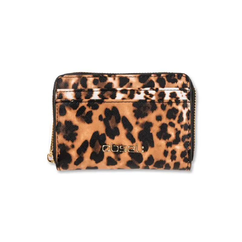 Portafoglio marrone stampa animalier da donna con scritta logo e porta tessere esterno