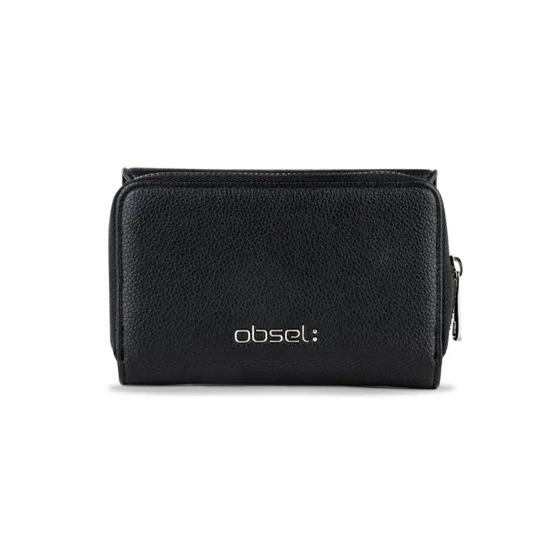 Portafoglio nero da donna con zip e scritta logo