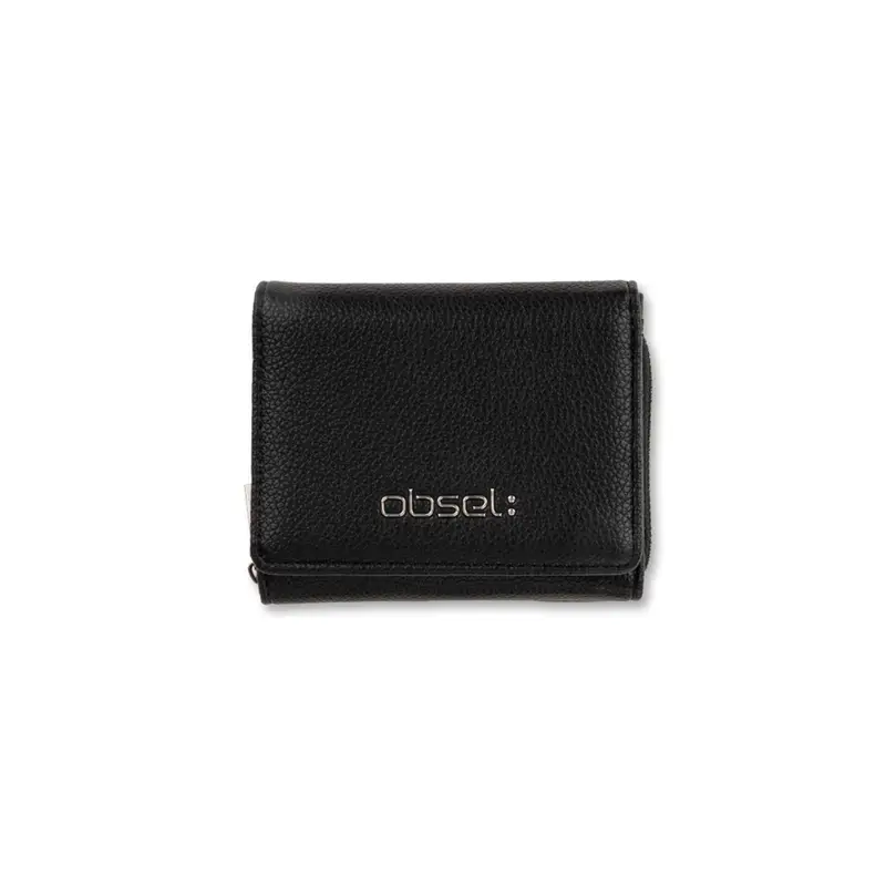 Portafoglio nero piccolo da donna con zip e chiusura con bottone