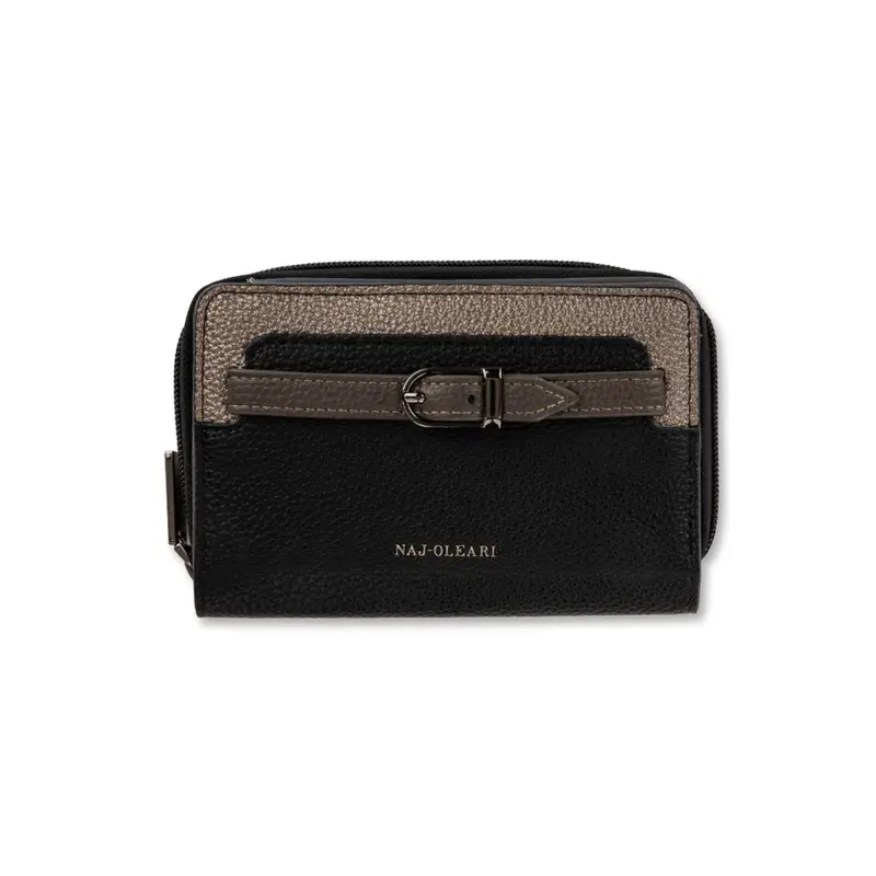 Portafoglio orizzontale nero da donna con dettaglio fibbia