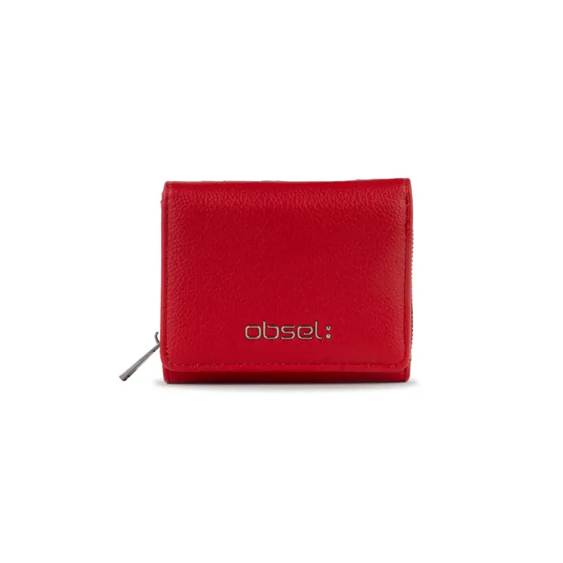 Portafoglio rosso piccolo da donna con zip e chiusura con bottone