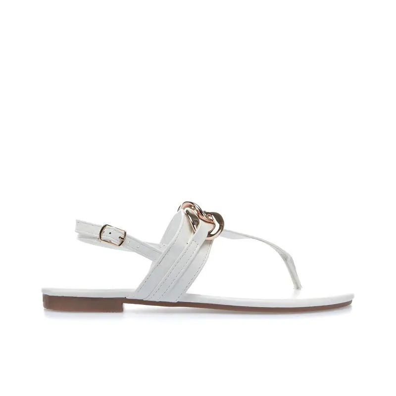 Sandali bassi bianchi a infradito con catena