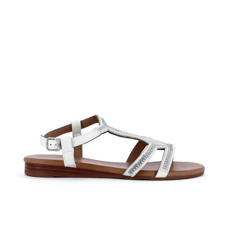 Sandali bassi bianchi con perle e strass