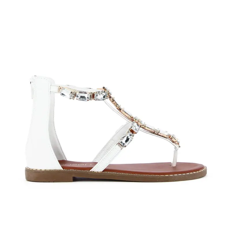 Sandali bassi infradito bianchi con pietre gioiello