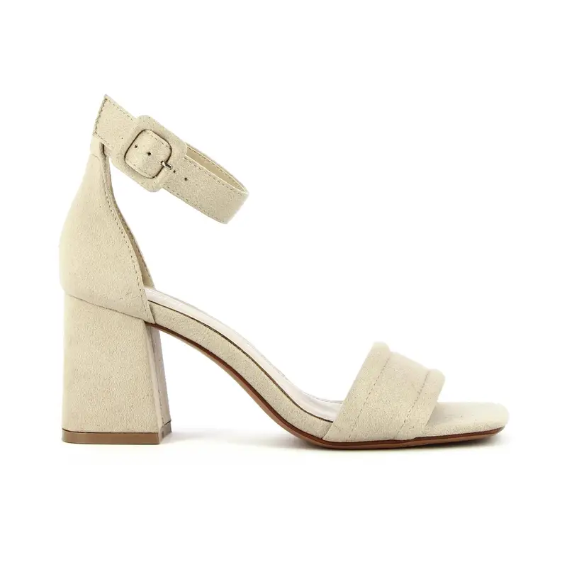 Sandali beige in tessuto con tacco