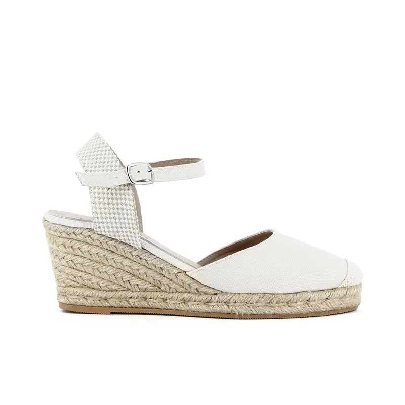 Sandali bianchi con zeppa in corda e cinturino